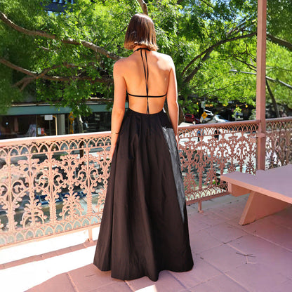Damen Abendkleid Lang tiefes Rückendekolleté Fließender Rock Norvielle