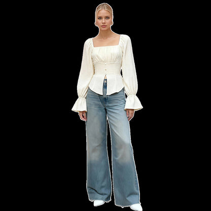 Damen Bluse mit Volantärmeln Tailliert Norvielle