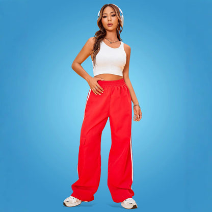 Damen Sporthose Weite Fit Seitliche Streifen Cargo Taschen