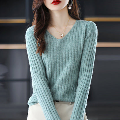 Damen Strickpullover V-Ausschnitt Feinripp