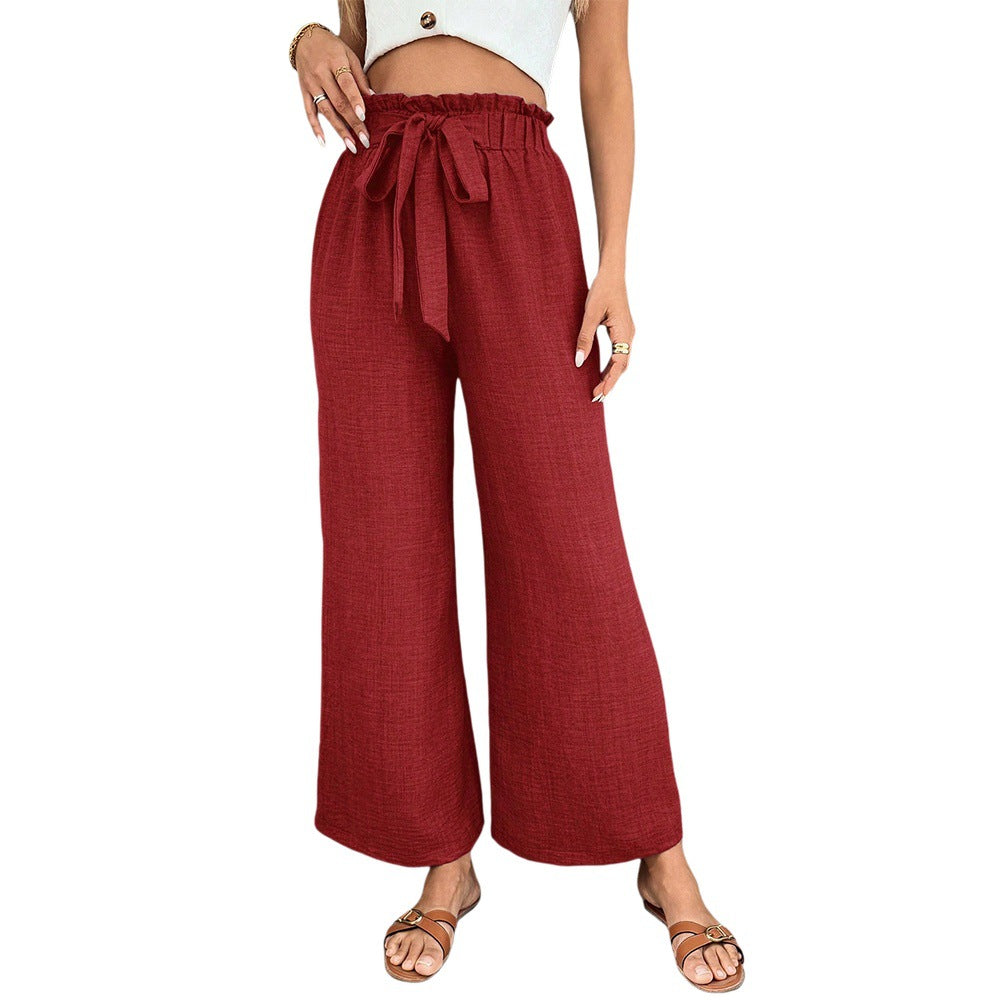 Damenweite Stoffhose mit Gummizug und Bindegürtel Norvielle
