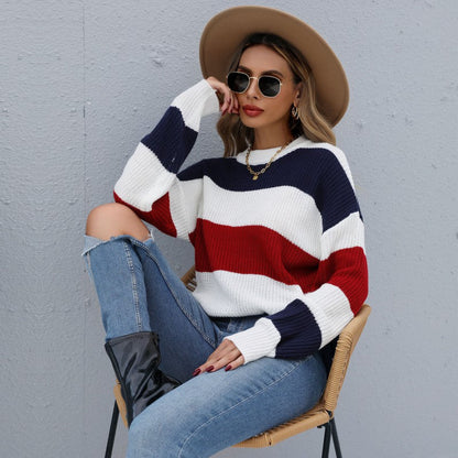 Damen Strickpullover Gestreift Weiter Schnitt