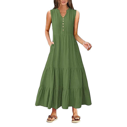 Damen Maxikleid Knöpfe Seitentaschen Norvielle