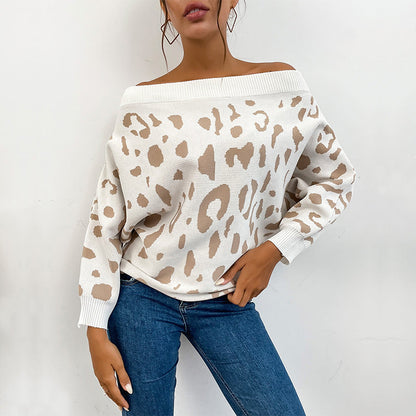 Damen Pullover Off-Shoulder Leopardenmuster Norvielle - Norvielle