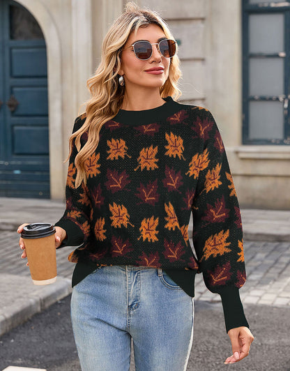 Damen Strickpullover Herbstblätter Design Norvielle