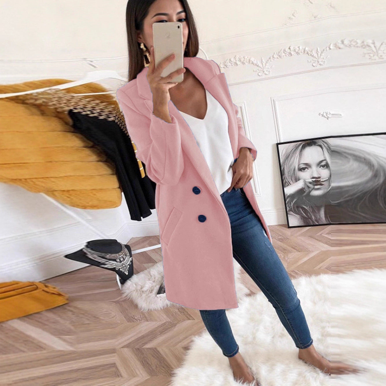 Damen Longblazer Doppelter Knopfleiste Wärmer Norvielle