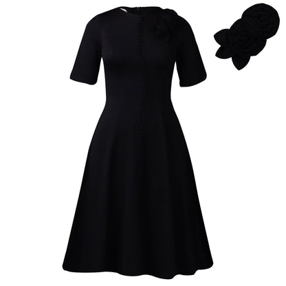 Damen A-Linien Kleid mit Knöpfen und Blumenmuster
