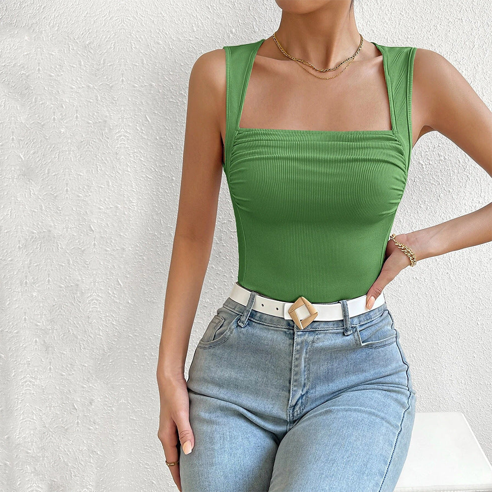 Damen Trägershirt Figurbetont Quadratischer Ausschnitt Raffung