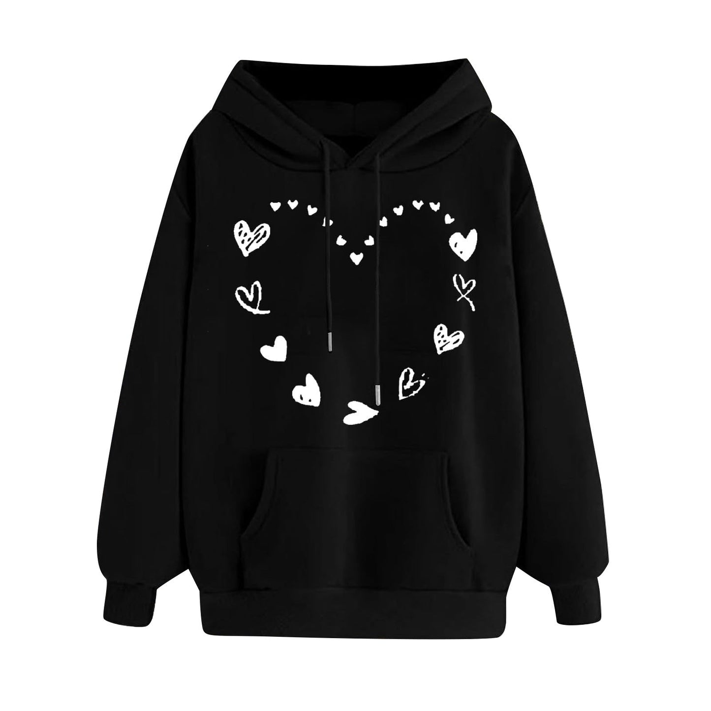 Damen Kapuzensweater Herzmotiv Kängurutasche Norvielle