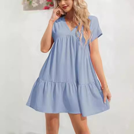 Damen V-Ausschnitt Kleid Weit schwingender Saum Norvielle - Norvielle