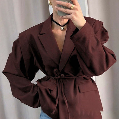 Damen Oversized Blazer mit Taillengürtel und Puffärmeln