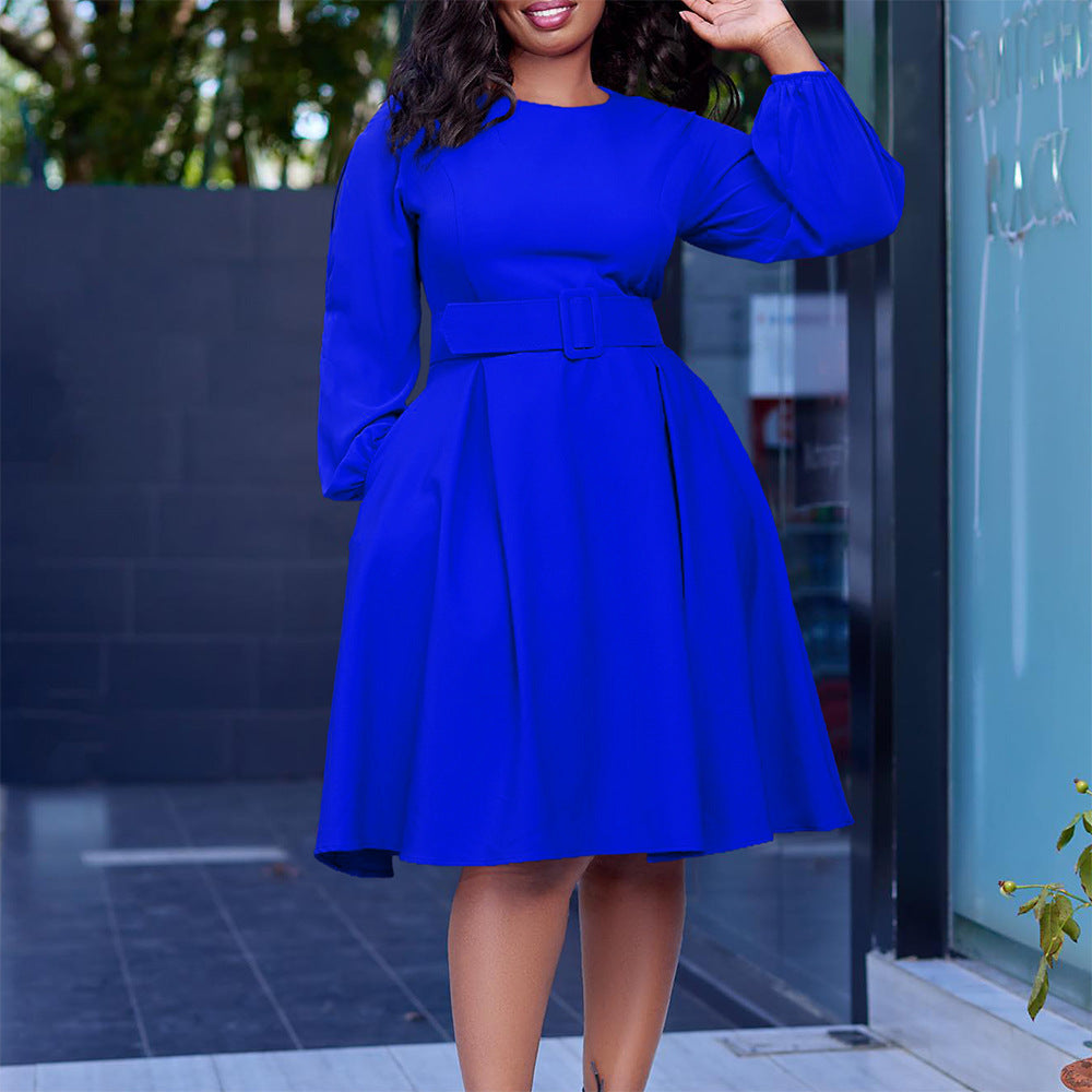 Damen Midi-Kleid ausgestellte Ärmel abnehmbarer Gürtel Norvielle