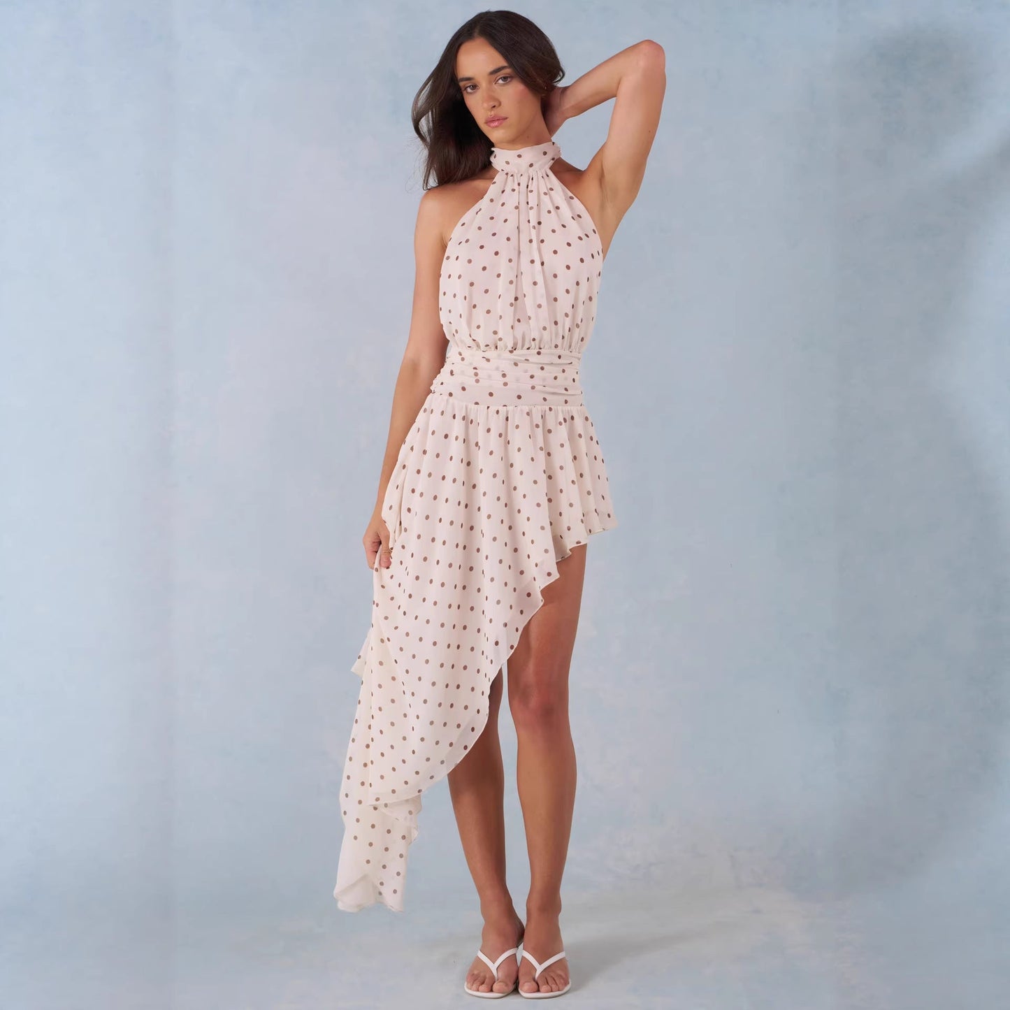 Damen Minikleid Asymmetrischer Rock Fließender Stoff