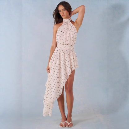 Damen Minikleid Asymmetrischer Rock Fließender Stoff