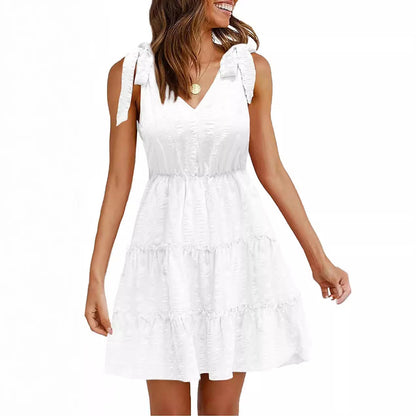 Damen Ärmelloses Sommerkleid Rüschen V-Ausschnitt Norvielle