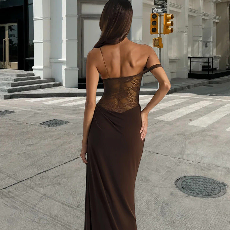 Damen Abendkleid Schulterfrei Spitze Fließend Norvielle