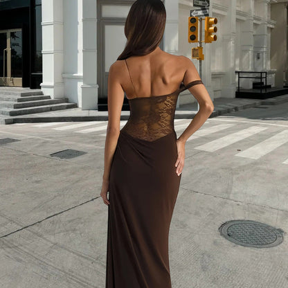 Damen Abendkleid Schulterfrei Spitze Fließend Norvielle