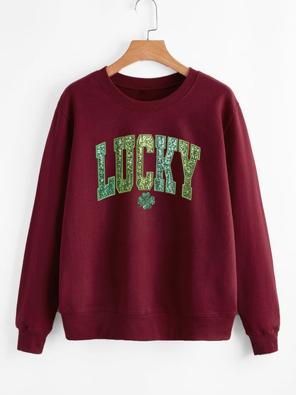 Damen Sweatshirt Glitzernd Kleeblattmotiv Norvielle