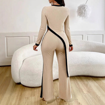 Damen Jumpsuit Asymmetrisch Kontrastpaspel