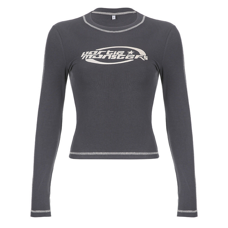 Damen Langarm Crop- Moderner Schriftzug Lässiger Schnitt