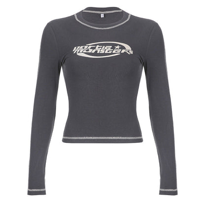 Damen Langarm Crop- Moderner Schriftzug Lässiger Schnitt