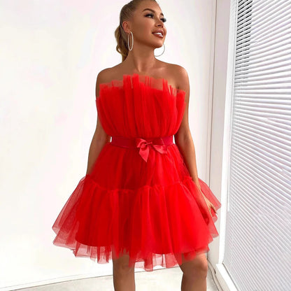 Damen Mini-Kleid Asymmetrisch Rüschen Norvielle