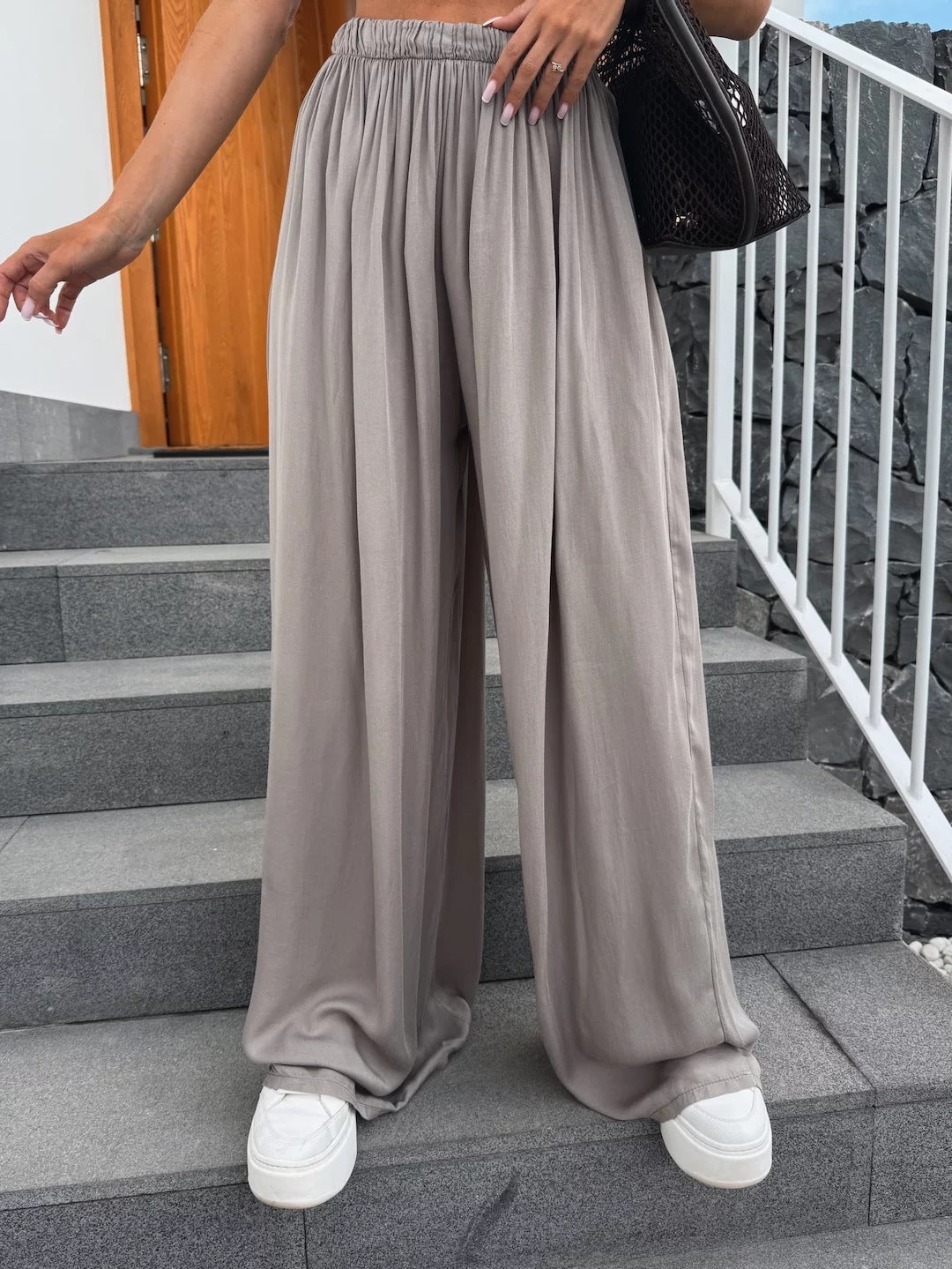 Damen Palazzo-Hose Elastischer Bund Weite Bein Norvielle