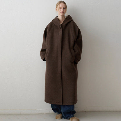Damen Wollmantel Oversized mit Kapuze und Taschen