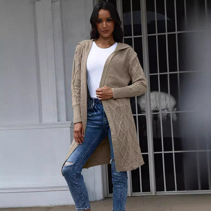 Damen Strickjacke Kapuze Zopfmuster Norvielle