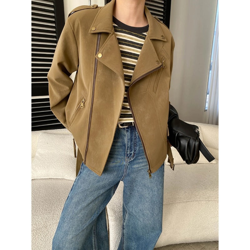 Damen Bikerjacke Kunstleder Asymmetrischer Reißverschluss