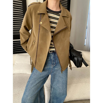 Damen Bikerjacke Kunstleder Asymmetrischer Reißverschluss