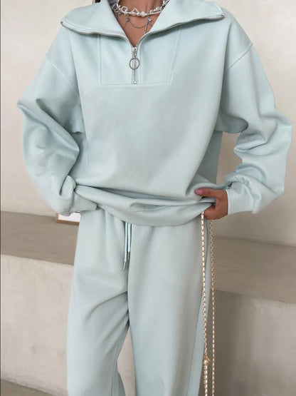 Damen Fleece-Sportanzug Hochgeschlossener Kragen Reißverschluss