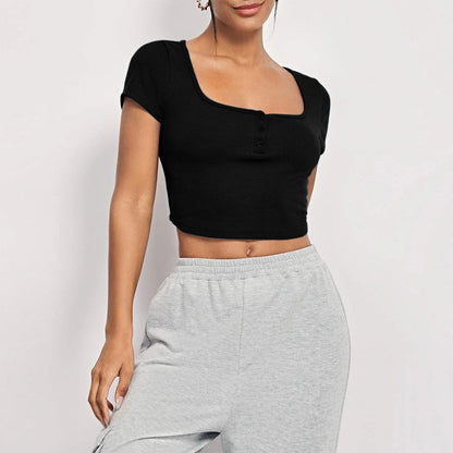 Damen Cropped- mit quadratischem Ausschnitt und Knopfleiste - Norvielle