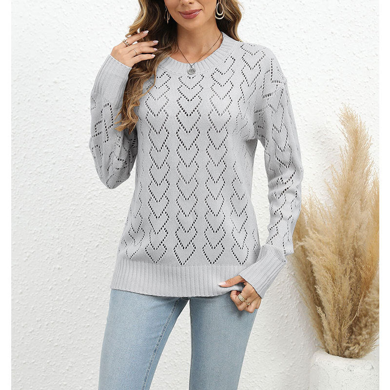 Damen Strickpullover Herzmuster