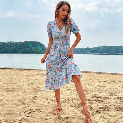 Damen Midikleid Floralmuster Rüschendetails Taillierung Norvielle - Norvielle
