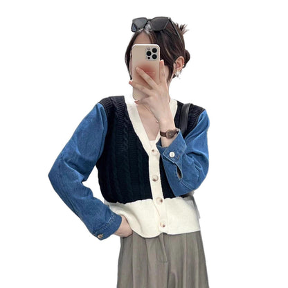 Damen Strickcardigan mit Denim Ärmeln