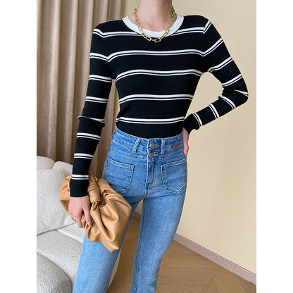 Damen Langarmshirt Streifenmuster Rippstruktur Norvielle - Norvielle
