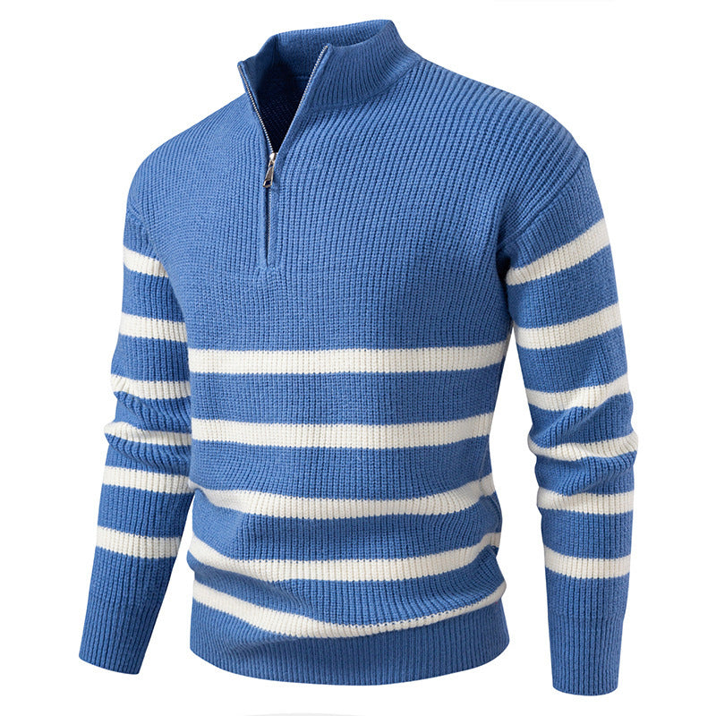 Herren Pullover Gestreift Modern Zippverschluss Baumwolle -Weiß