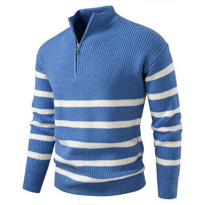 Herren Pullover Gestreift Modern Zippverschluss Baumwolle -Weiß
