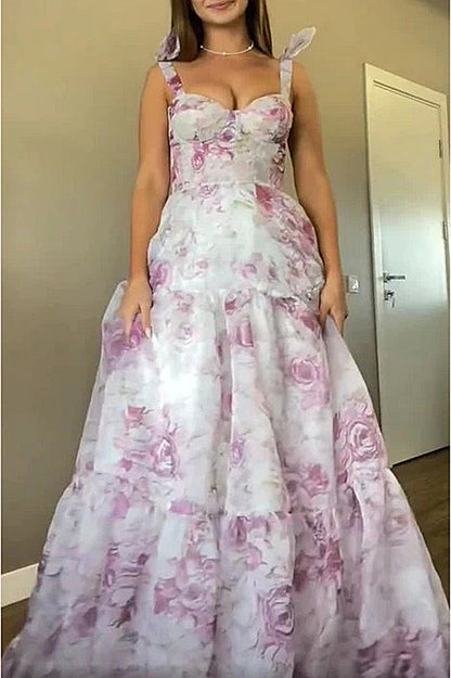 Damen Maxikleid mit Floralmuster und Rüschenträgern Norvielle