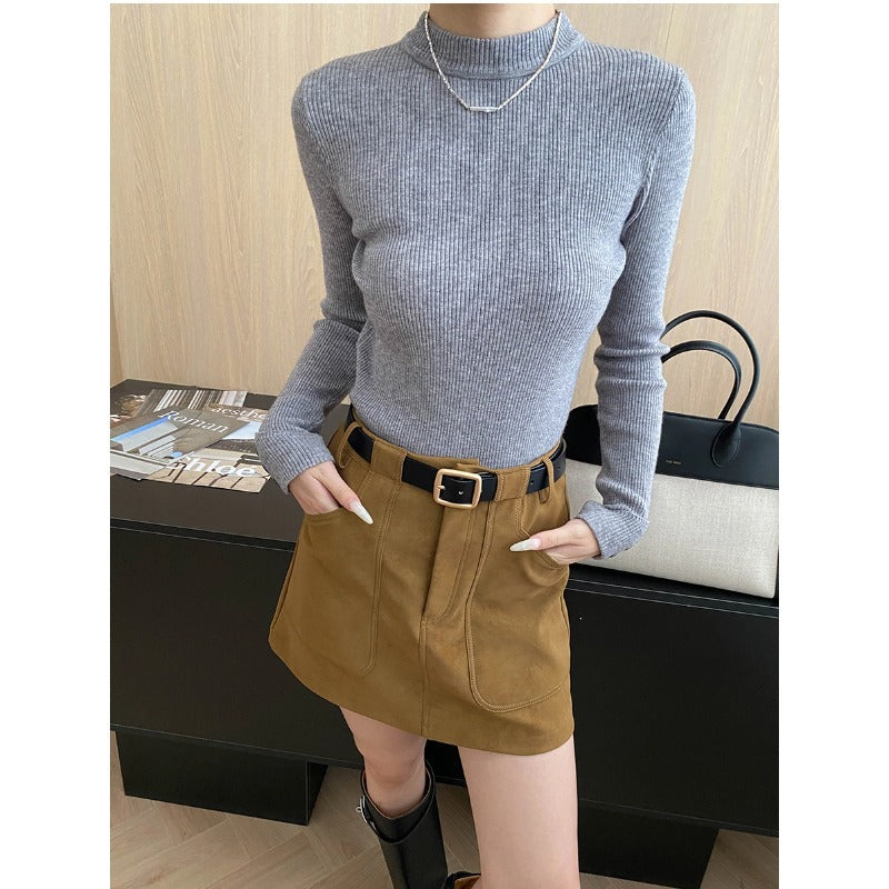 Damen Langarmshirt Rippstrick Figurbetont