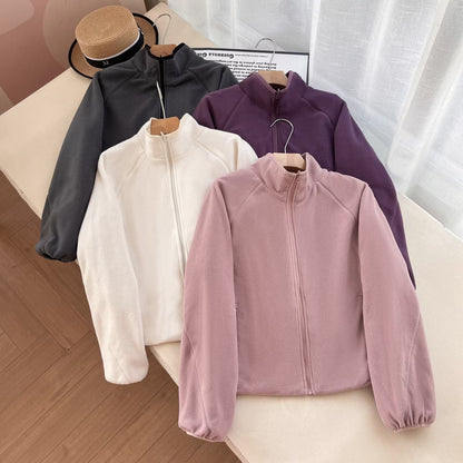 Damen Fleecejacke Kuschelig Hochkragen Eingrifftaschen Norvielle