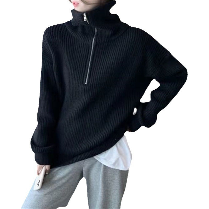 Damen Strickpullover Hochkragen Halbzipp Norvielle