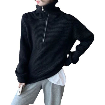 Damen Strickpullover Hochkragen Halbzipp Norvielle