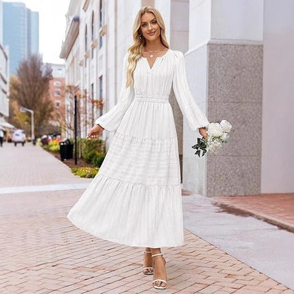 Damen Maxikleid mit Puffärmeln und Smoktaillen Norvielle