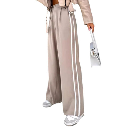 Damen Freizeithose Weite Mit Streifen Bindegürtel Beige