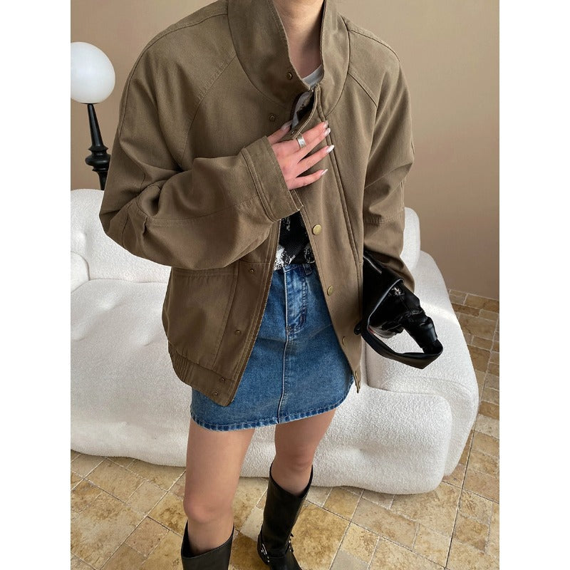 Damen Übergangsjacke Lässig Druckknöpfe Beige - Norvielle