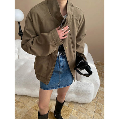 Damen Übergangsjacke Lässig Druckknöpfe Beige - Norvielle