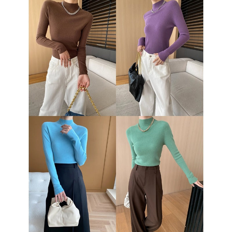 Damen Feinstrickpullover Hochkragen Elegante Passform