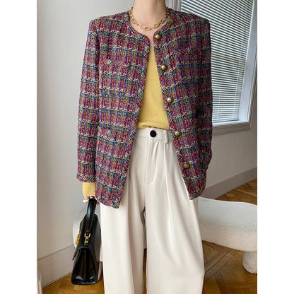 Damen Tweedjacke Elegant Dekorative Knöpfe Norvielle